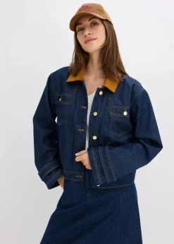 Jeansjacke mit Cordkragen