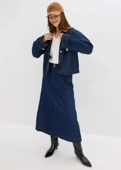 Jeansjacke mit Cordkragen