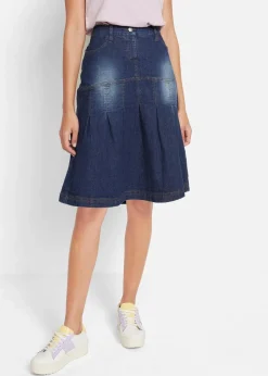 Jeansrock mit Biesen und Bequembund, A-Linie