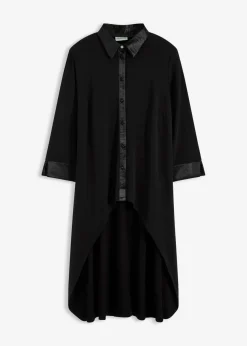 Jersey Bluse mit Satinbesätzen