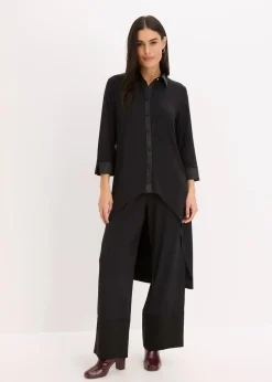 Jersey Bluse mit Satinbesätzen