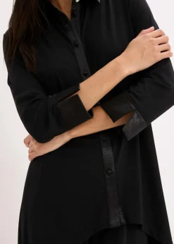 Jersey Bluse mit Satinbesätzen