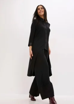 Jersey Bluse mit Satinbesätzen