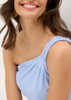 Jerseykleid mit asymmetrischem Saum und Knotendetail auf der Schulter aus Baumwolle