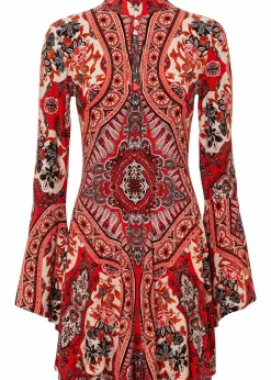 Jerseykleid mit Stehkragen und Volant-Ärmel