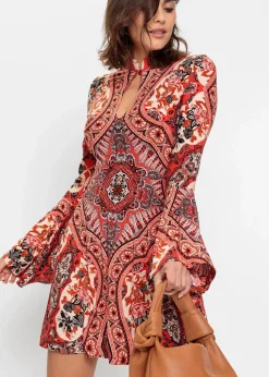 Jerseykleid mit Stehkragen und Volant-Ärmel