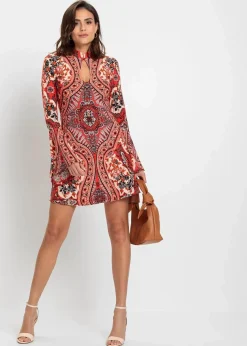 Jerseykleid mit Stehkragen und Volant-Ärmel