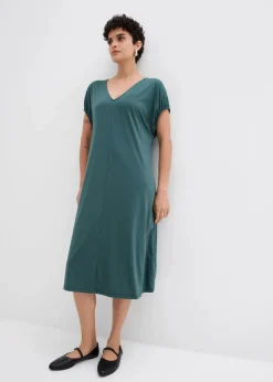 Jerseykleid mit V-Ausschnitt aus Viskose-Mix
