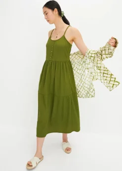 Jersey-Kleid mit Volants und dekorativer Knopfleiste