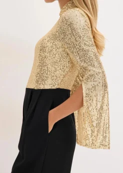 Jersey-Overall mit Pailletten