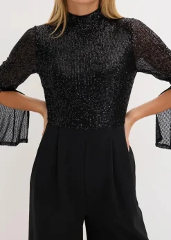 Jersey-Overall mit Pailletten