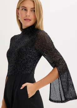 Jersey-Overall mit Pailletten