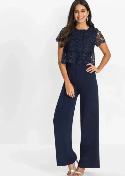 Jumpsuit aus softem Scuba mit Spitze