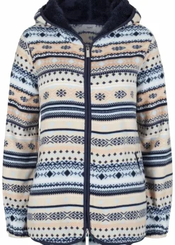 Kapuzen-Fleecejacke mit Norweger-Muster