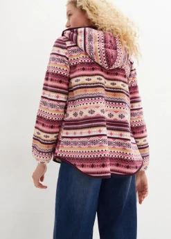 Kapuzen-Fleecejacke mit Norweger-Muster