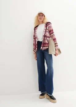 Kapuzen-Fleecejacke mit Norweger-Muster