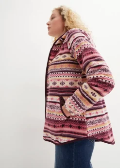 Kapuzen-Fleecejacke mit Norweger-Muster
