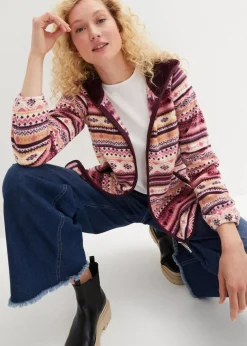 Kapuzen-Fleecejacke mit Norweger-Muster