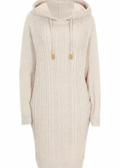Kapuzen-Strickkleid mit Zopfmuster