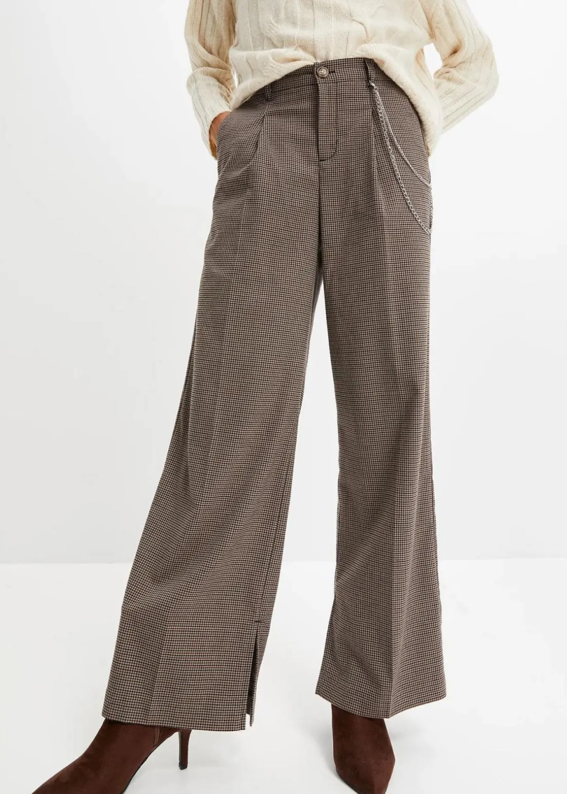 Karierte Bundfaltenhose mit abnehmbarer Kette