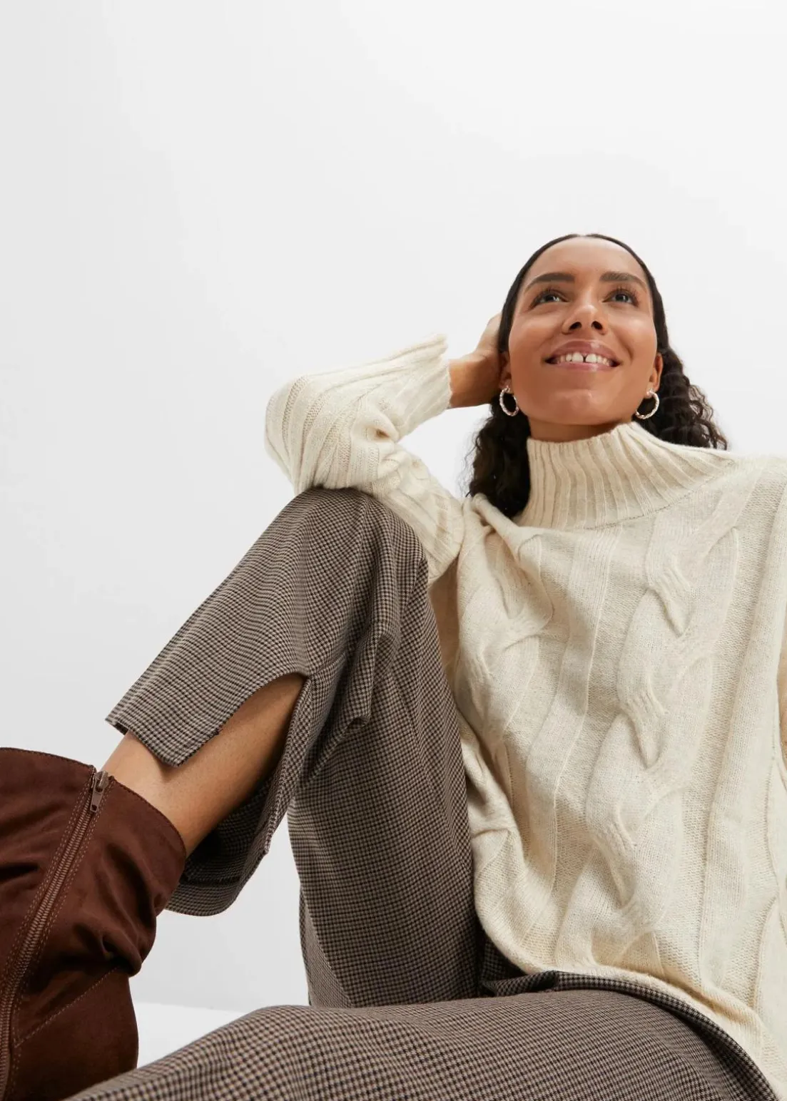 Karierte Bundfaltenhose mit abnehmbarer Kette