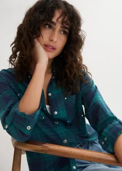 Karierte Hemdbluse aus reiner Baumwolle