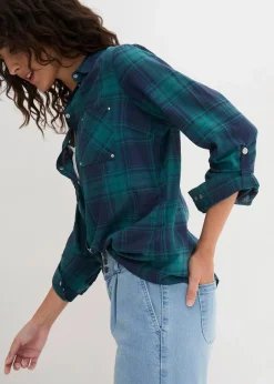 Karierte Hemdbluse aus reiner Baumwolle