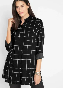 Karierte Longbluse mit Taschen