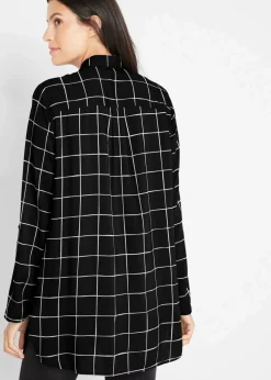 Karierte Longbluse mit Taschen