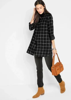 Karierte Longbluse mit Taschen