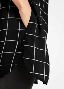 Karierte Longbluse mit Taschen