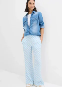 Karierte Marlenehose aus fließender Viskose