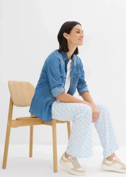 Karierte Marlenehose aus fließender Viskose