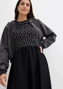 Kleid im Materialmix aus reiner Baumwolle