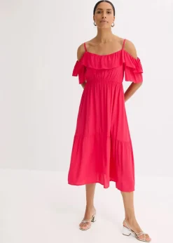 Kleid mit Volants aus strukturierter Viskose