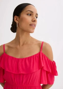 Kleid mit Volants aus strukturierter Viskose