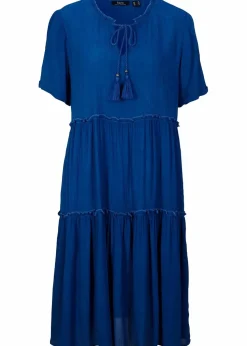 Knieumspielendes Viskose-Crinkle-Kleid mit Ausschnittdetail