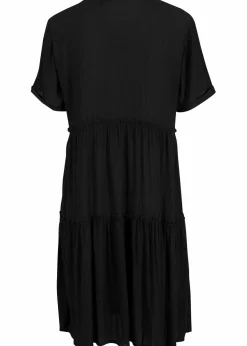 Knieumspielendes Viskose-Crinkle-Kleid mit Ausschnittdetail