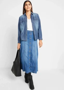 Komfort-Stretch-Jeansrock, Midi-Länge