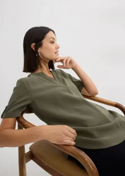 Kurzarmbluse aus festem Viskose-Mix