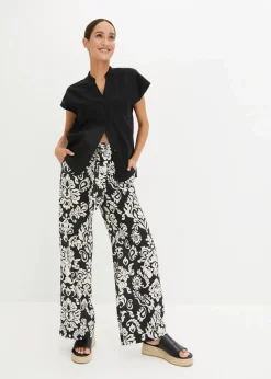 Kurzarmbluse aus luftigem Leinen-Mix