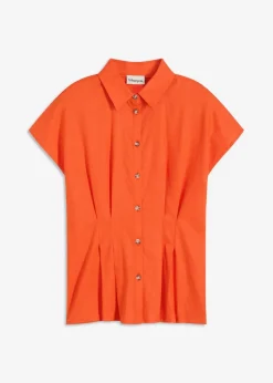 Kurzarmbluse aus luftigem Leinen-Mix