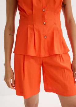 Kurzarmbluse aus luftigem Leinen-Mix