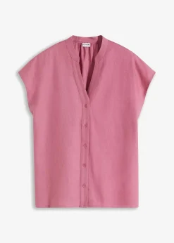 Kurzarmbluse aus luftigem Leinen-Mix