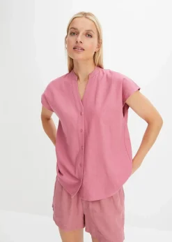 Kurzarmbluse aus luftigem Leinen-Mix