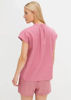 Kurzarmbluse aus luftigem Leinen-Mix