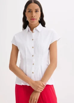 Kurzarmbluse aus luftigem Leinen-Mix