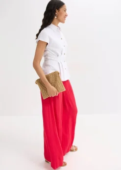 Kurzarmbluse aus luftigem Leinen-Mix