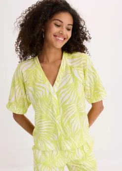 Kurzarmbluse in Leinenoptik