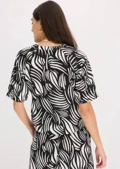 Kurzarmbluse in Leinenoptik